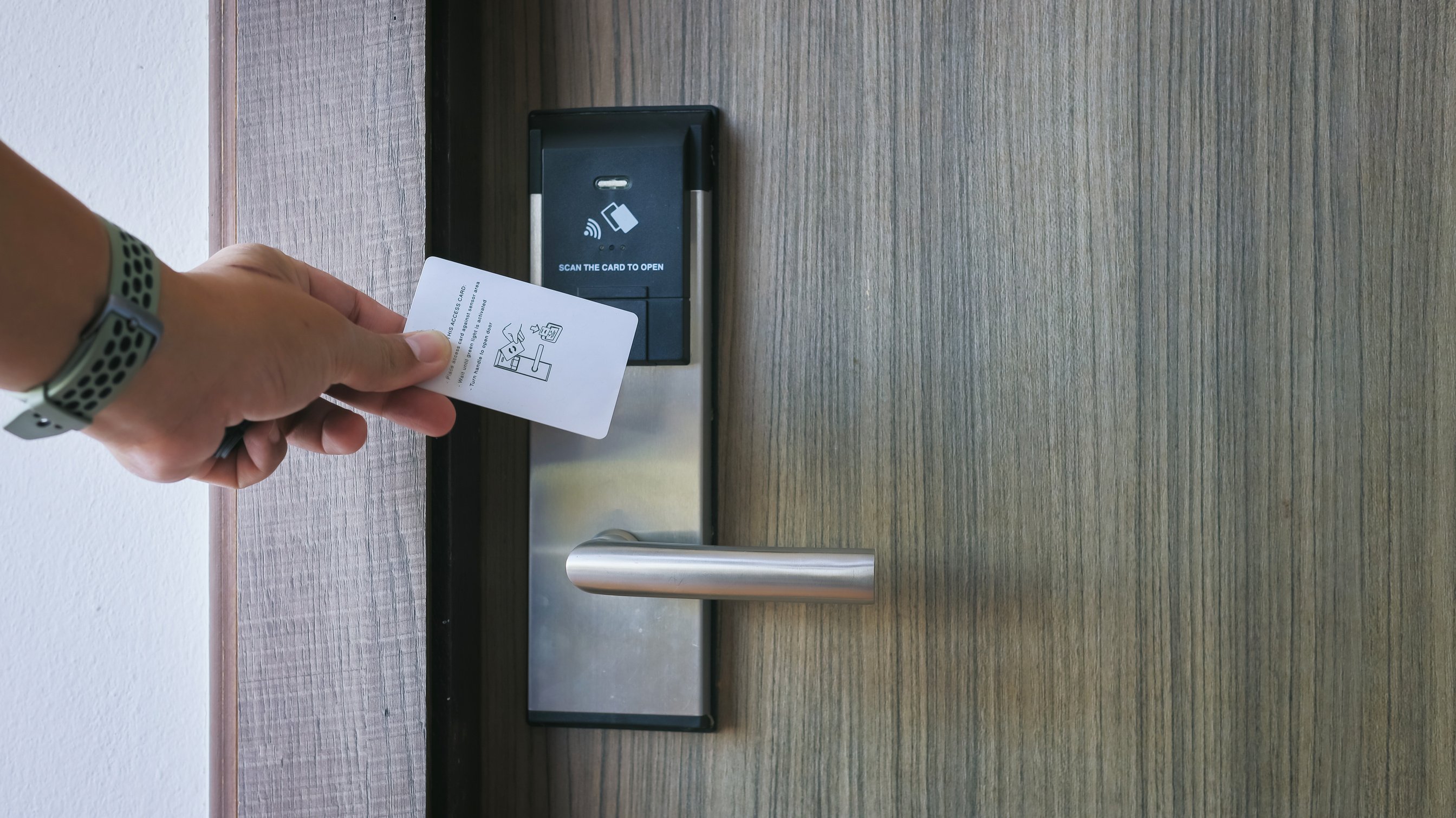 Smart card door key lock system in hotel. Hotel electronic lock